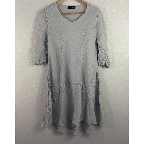 Risona By Tomo Womens Size 1 Gray Gauze Linen Lagenlook Seamed Elbow Sleeve - Picture 1 of 4
